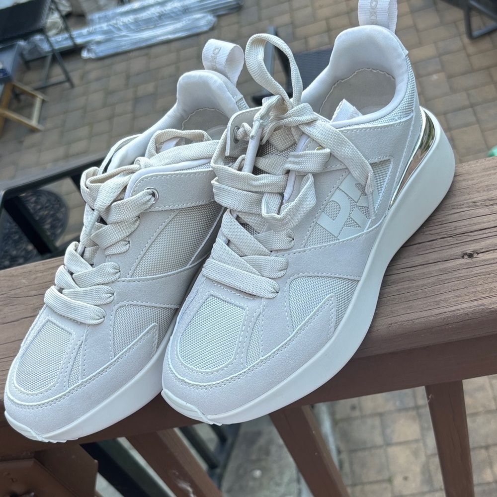 DKNY Cream Sneakers with Silver Detail